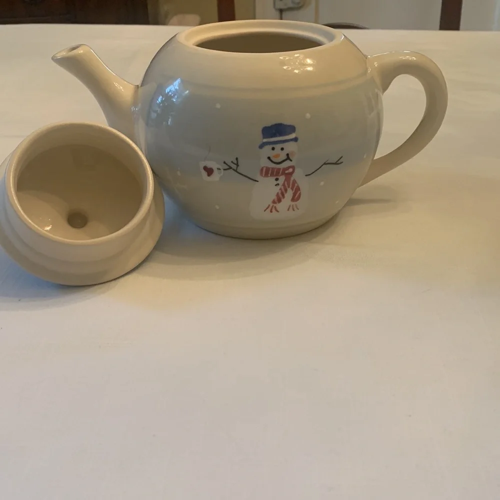 Hartstone Pottery SNOW PEOPLE 48 Snowman Blue Vintage 1989. Crate & Barrel.